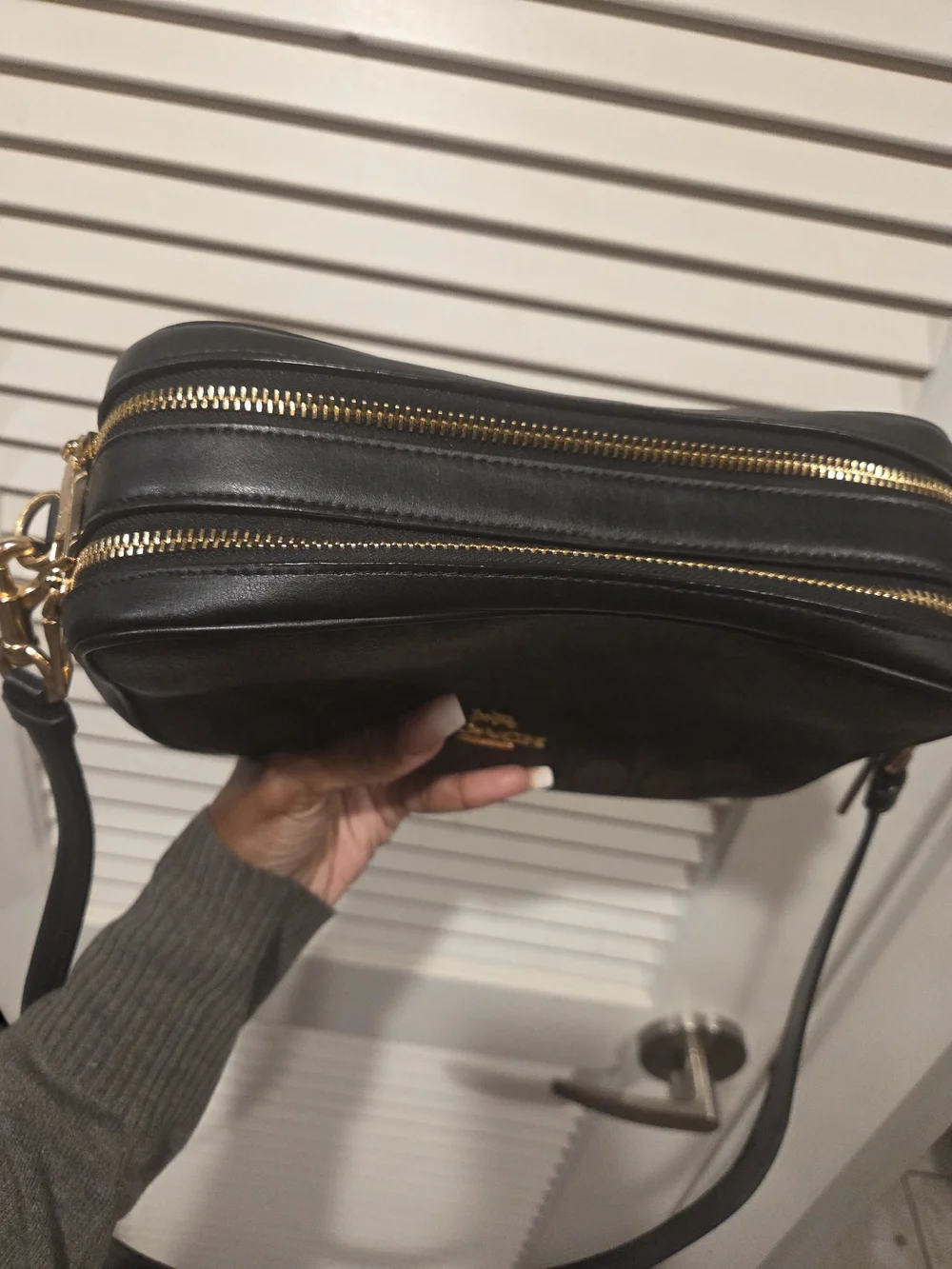 Coach Dark Brown Signature Canvas Crossbody with Gold Hardware